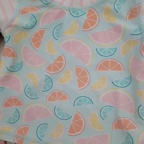 💥3/$24 Ruffle Butts Citrus Fruit Print Rashguard Swim Set - Picture 2 of 5